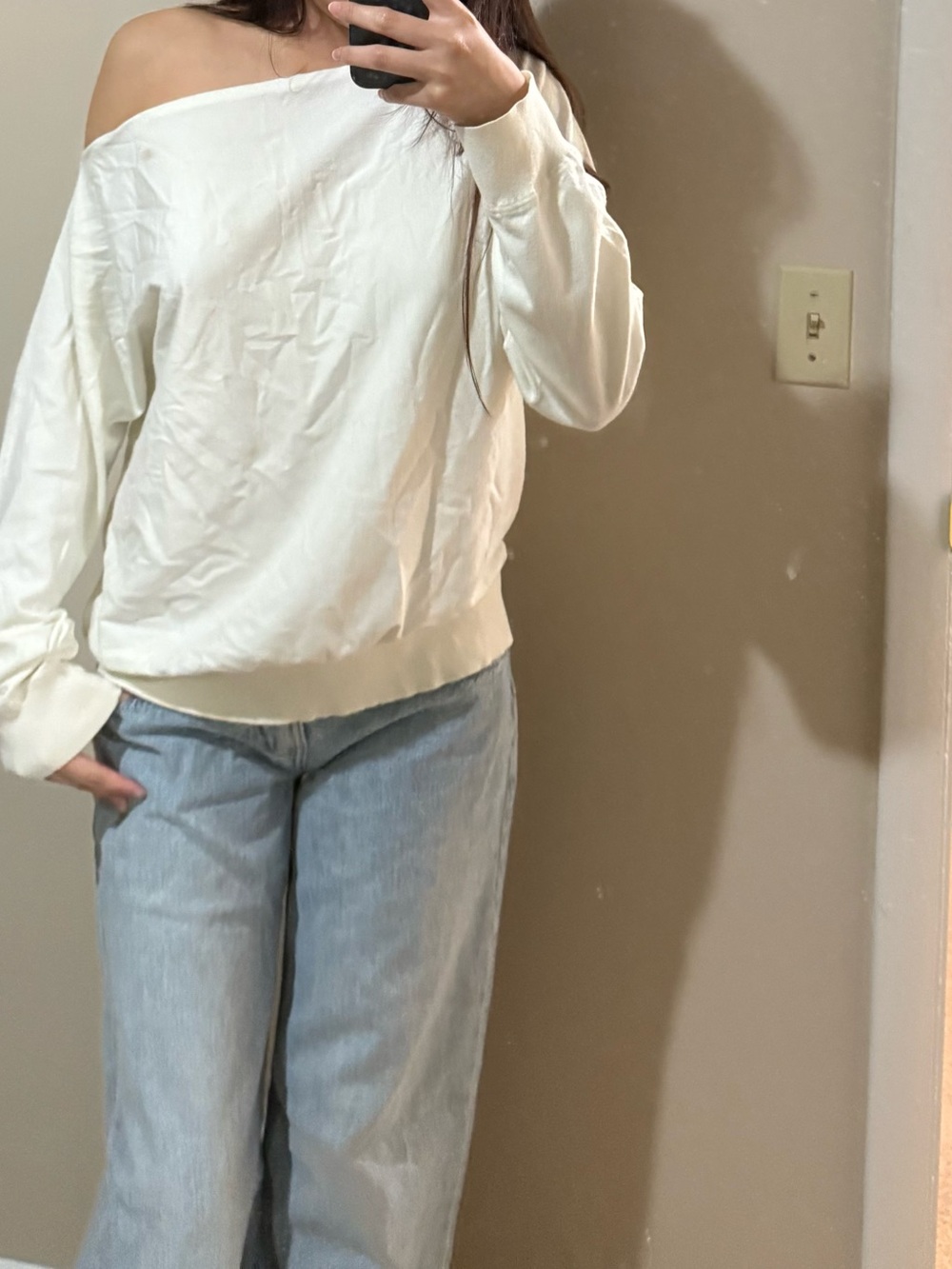 Aritzia Off-Shoulder Cream Sweatshirt